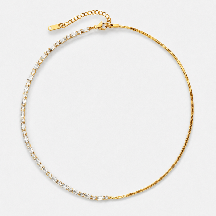 Women's Half Tennis Crystal Necklace 18K Gold-Plated