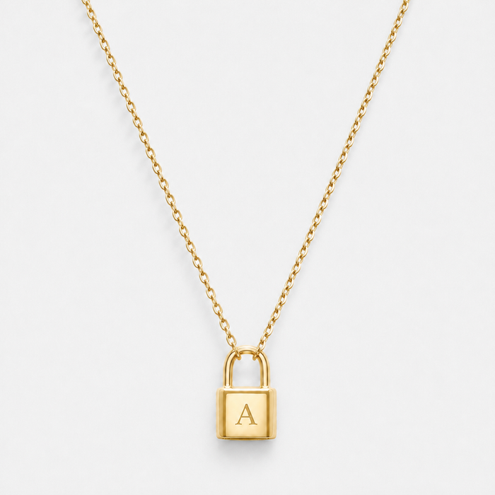 Padlock Initial Pendant Necklace Engraved Letter Chain