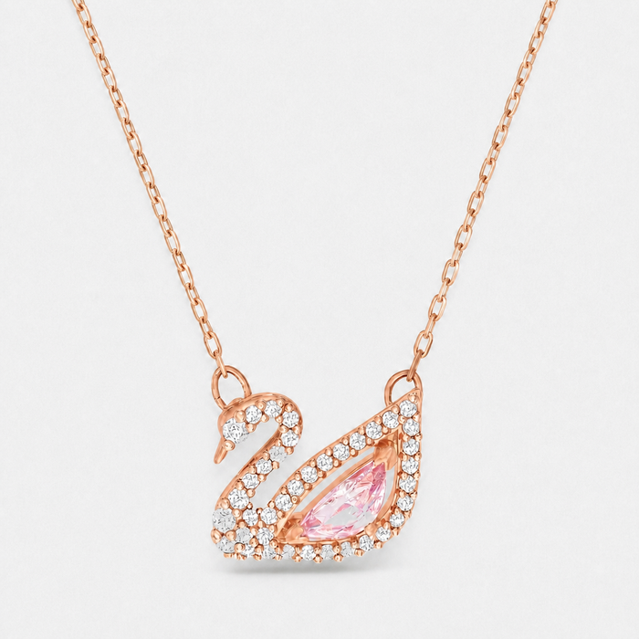 Rose Gold Swan Pendant Necklace with Pink Crystal