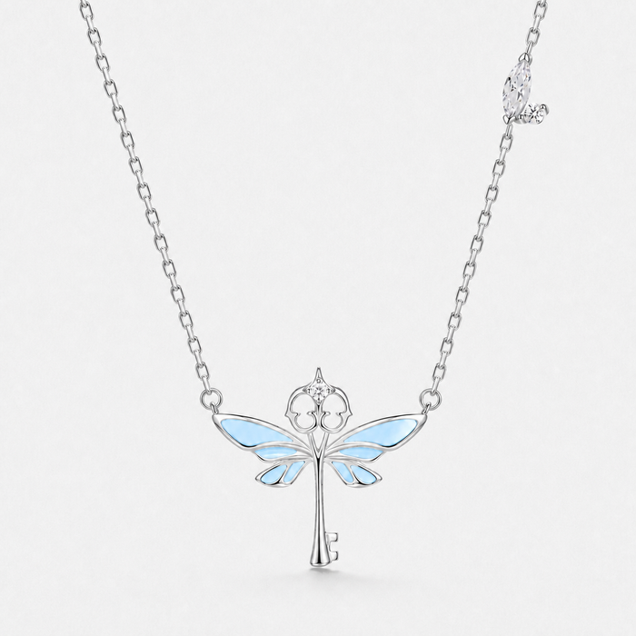 Sterling Silver Glow in the Dark Winged Key Necklace