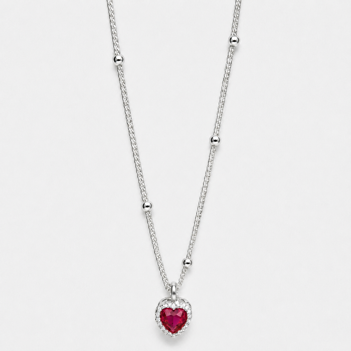 Sterling Silver Heart Pendant Necklace with Beaded Chain