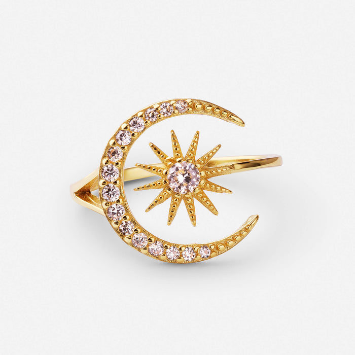 Celestial Sun and Moon Ring Adjustable with Crystals