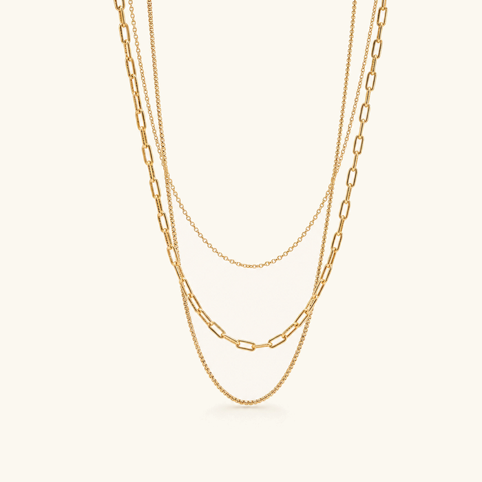 Women's Triple Layer Chain Necklace Paperclip and Box