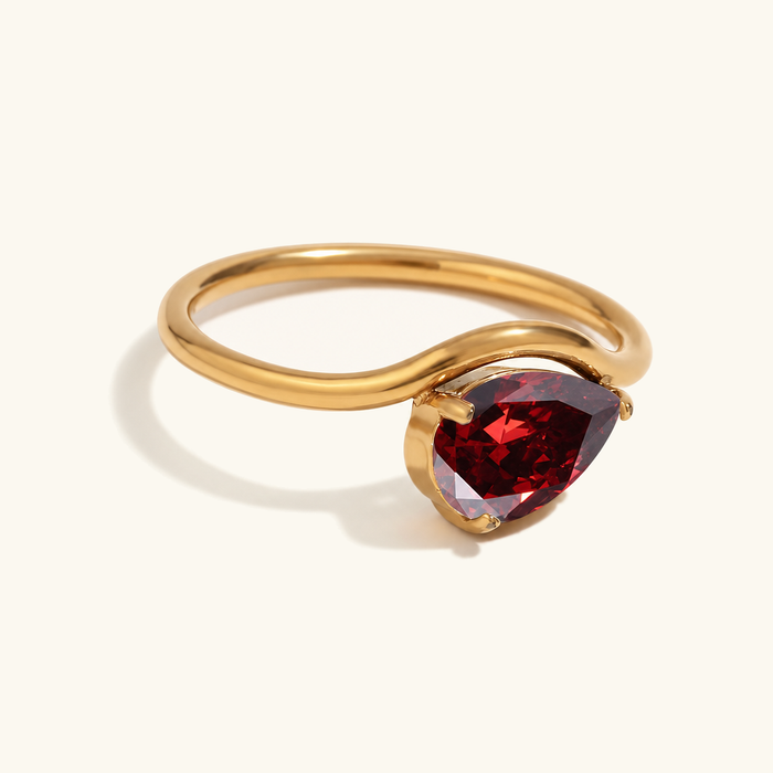 Women's Pear-Cut Birthstone Ring with Curved Gold Band