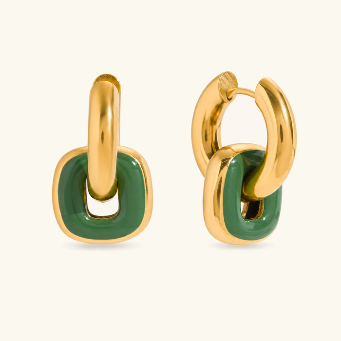 Women's Enamel Drop Hoop Earrings with Squared Detail